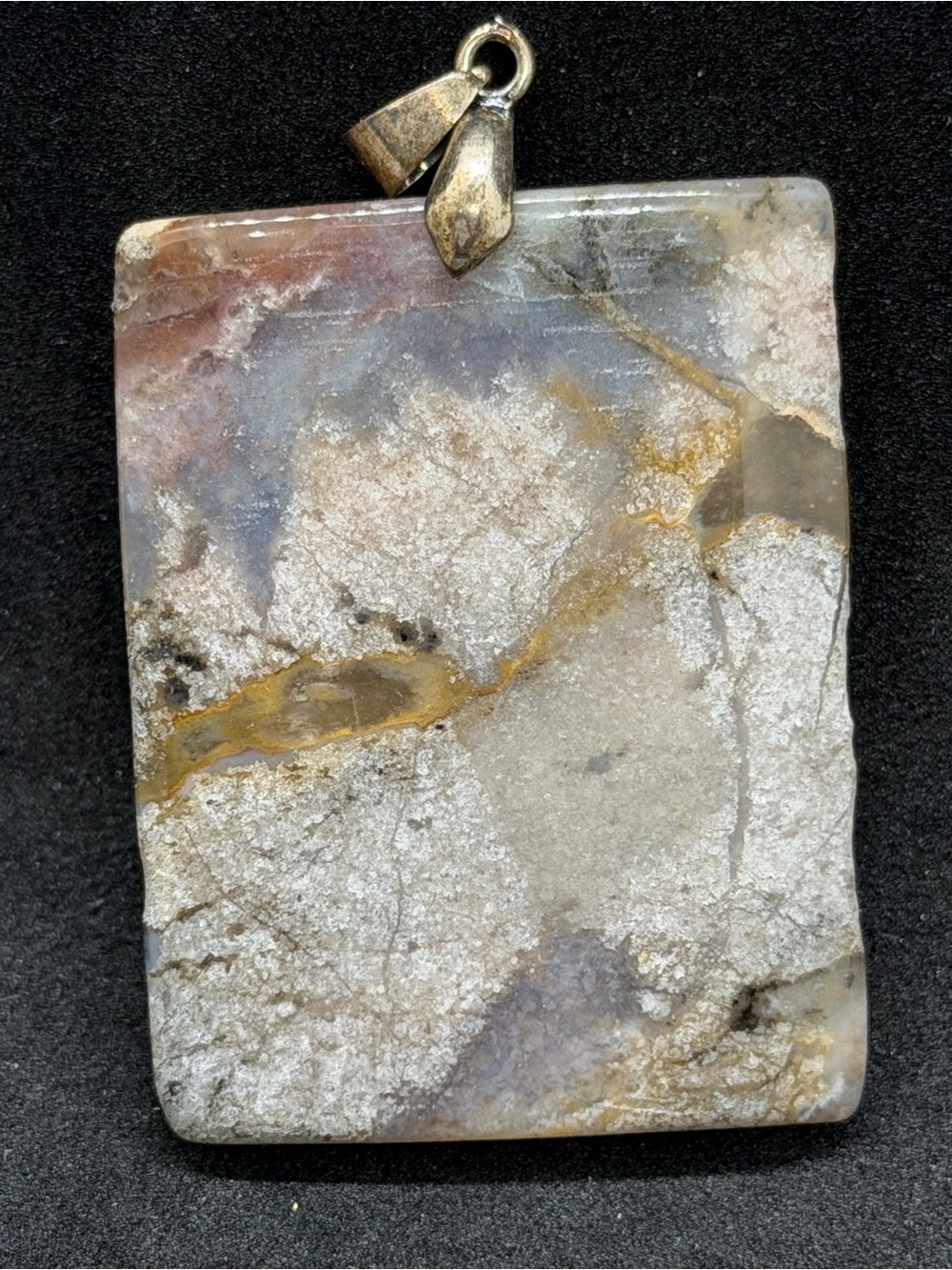 Natural Stone Pendant 2” Rectangle Silver Tone Loop